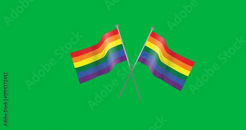 Digital animation of two rainbow flags icons against black background
