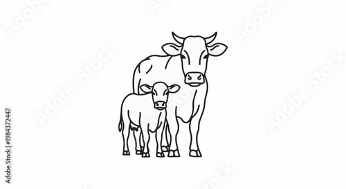Simple line art of a cow and calf standing together