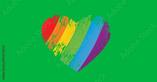 Digital animation of rainbow heart icon against black background
