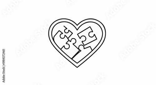 Simple line art of a heart filled with puzzle pieces on a white background