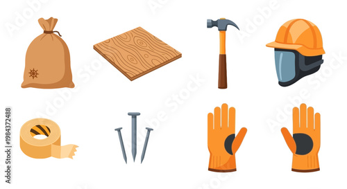 Construction Tools and Safety Equipment Set for Building Projects