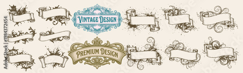 Vintage baroque scrolls and decorative frames vector illustration