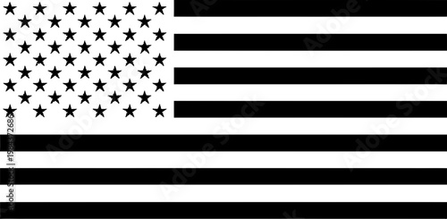 Black and white american flag silhouette on transparent background
