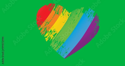 Digital animation of rainbow heart icon against black background