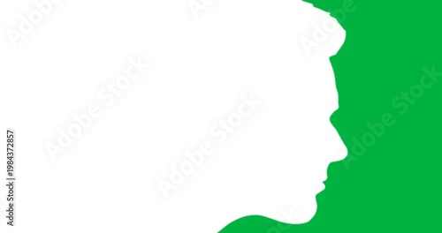 Digital animation of white silhouette of side view of a man face against black background