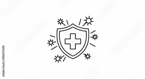 Shield with medical cross repels small germ-like particles