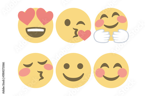 2 Koleksi Ilustrasi Vektor Kartun Wajah Emoji Lucu dengan Ekspresi Ciuman, Senyum, dan Tertawa