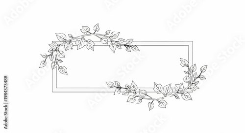 Rectangular frame adorned with delicate vine and leaf illustrations