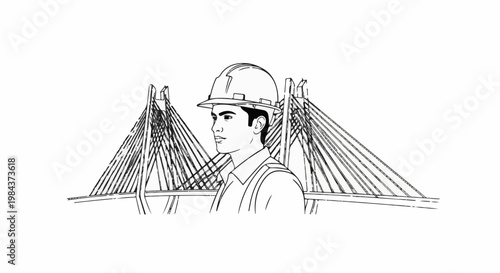 Profile of a construction worker wearing a hard hat with a bridge