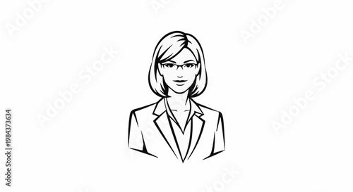 Professional woman in a suit and glasses, drawn in a simple line art style