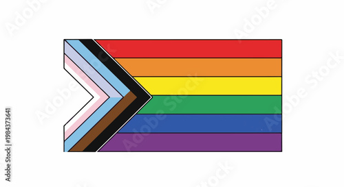 Pride flag with chevron design, featuring rainbow and progressive colors