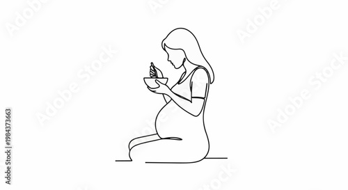 Pregnant woman sitting and eating from a bowl with a spoon