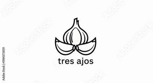 Simple line drawing of a garlic bulb with three cloves below