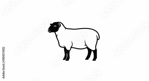 Silhouette of a sheep with a black head and legs on white background