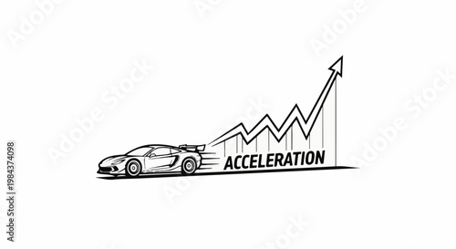 Sportscar racing forward, symbolizing growth and increasing momentum with an upward trending graph