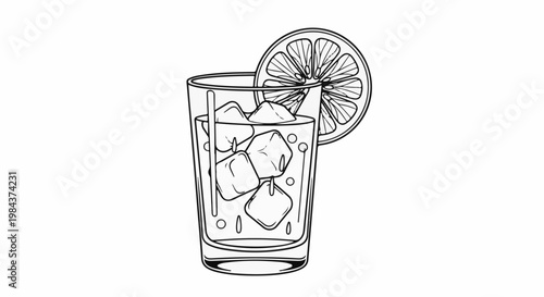 Refreshing iced beverage in a tall glass, garnished with a citrus slice