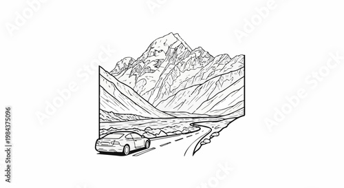 Scenic road trip towards majestic mountains in a modern vehicle