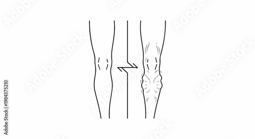 Simple line drawing showing healthy legs transitioning to unhealthy legs with veins