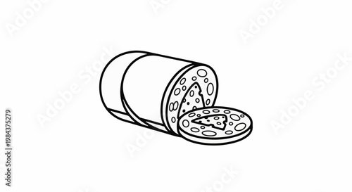 Simple line drawing of a sliced sausage roll with visible cheese filling