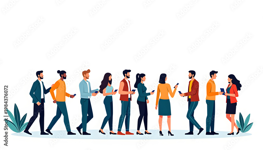 Fototapeta premium Diverse Team Collaboration in Flat Design Illustration