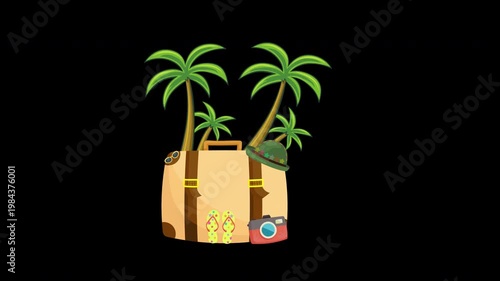 summer vacation Travel Tourism trip concept icon loop Animation video transparent background with alpha channel.