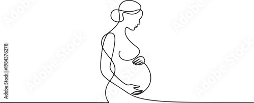 continuous line silhouette of pregnant woman.one line drawing of pregnant woman. one line Icon drawing