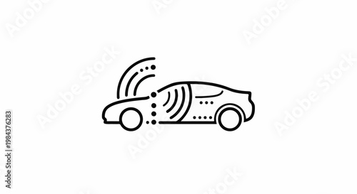 Sleek outline of a car with radiating signal waves, representing connectivity