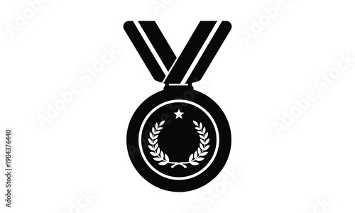 Gold medal reward with laurel wreath and star silhouette illustration vector design flat.