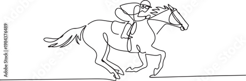 one continuous line drawing of horse jockey.one line drawing of horse racing sport. single line vector illustration. one line Icon drawing