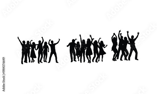 Silhouettes of dancing and cheering crowds at a lively celebration or festival.