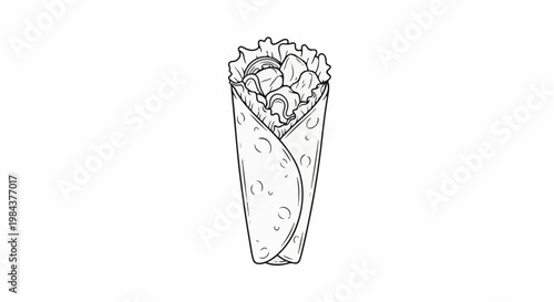 Sketch of a wrapped food item with filling and scattered circular patterns