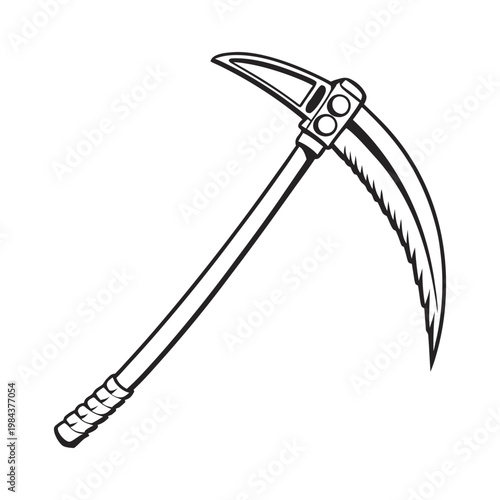 Ancient medieval steel sword and metal axe weapon illustration with a sharp blade and black handle isolated on white background symbol objects for a knight.