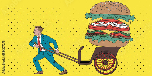 Vintage 3D illustration of an elderly person and a young child riding a retro bicycle alongside a disabled man sitting in a wheelchair.