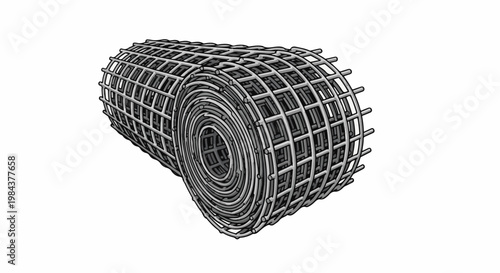 Rolled wire mesh with a grid pattern in various shades of grey