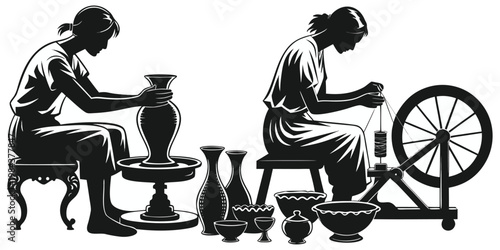 Vector illustration of a fashion lady and man in a wheelchair sitting at a cafe table enjoying coffee and tea at a restaurant.