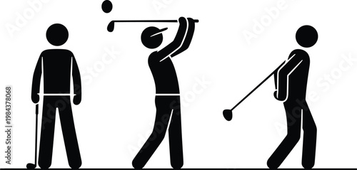 Golf swing silhouette icon illustration, sports artwork, player motion design, athletic graphic, ball strike symbol, recreation emblem