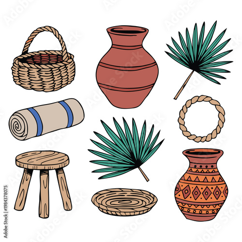 A collection of traditional brown clay vases and handmade terracotta pottery jugs featuring ancient earthenware art isolated as vintage ceramic craft objects.