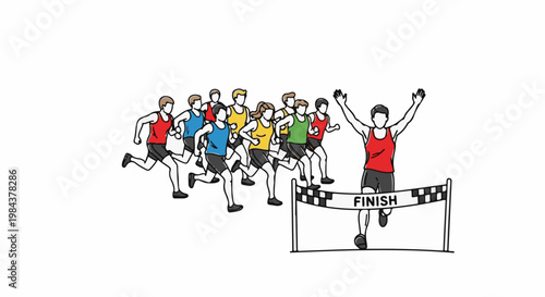 Runners race towards the finish line with one celebrated victor