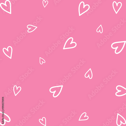 White outline heart-shaped patterns  floating back and forth on a pink background.