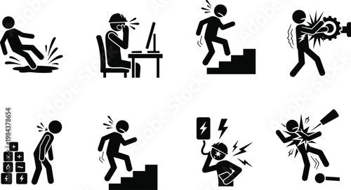 Workplace hazard silhouette icon illustration, occupational safety artwork, injury prevention design, accident awareness graphic, risk symbol, protection emblem