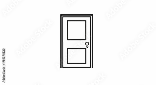 Simple graphic illustration of a closed, two-panel door with a doorknob