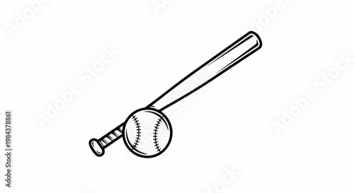 Simple illustration of a baseball and bat on a white background