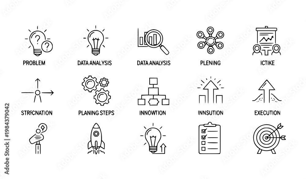 Fototapeta premium Strategic thinking decision icon set business vector