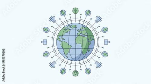 Global connections, network earth, planet icons, eco friendly, sustainable isolated on Transparent Background