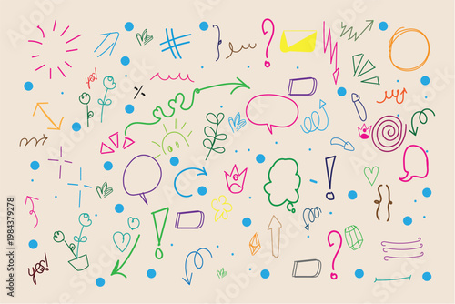 Whimsical doodle art a colorful and chaotic collection of hand drawn shapes and lines