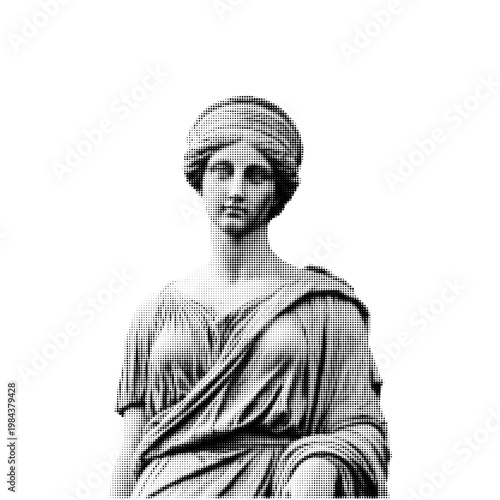 Foto Black and white halftone illustration of a classical sculpture bust, representing art, history, and ancient culture