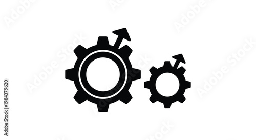 Black gears of varying sizes form a mechanical abstract silhouette