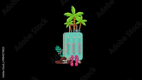 summer vacation Travel Tourism trip concept icon loop Animation video transparent background with alpha channel.