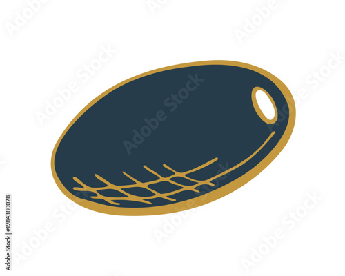 Stylized black olive fruit icon with elegant gold outline, hand-drawn vector illustration for Mediterranean cuisine branding, extra virgin olive oil label design, gourmet restaurant menu and organic f