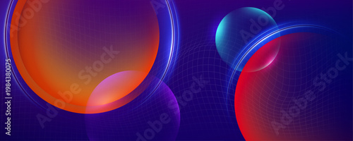 Vibrant glowing translucent spheres on dark digital grid background